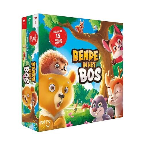 De doos van Bende in het Bos van MNKY Entertainment, inclusief 15 houten dieren